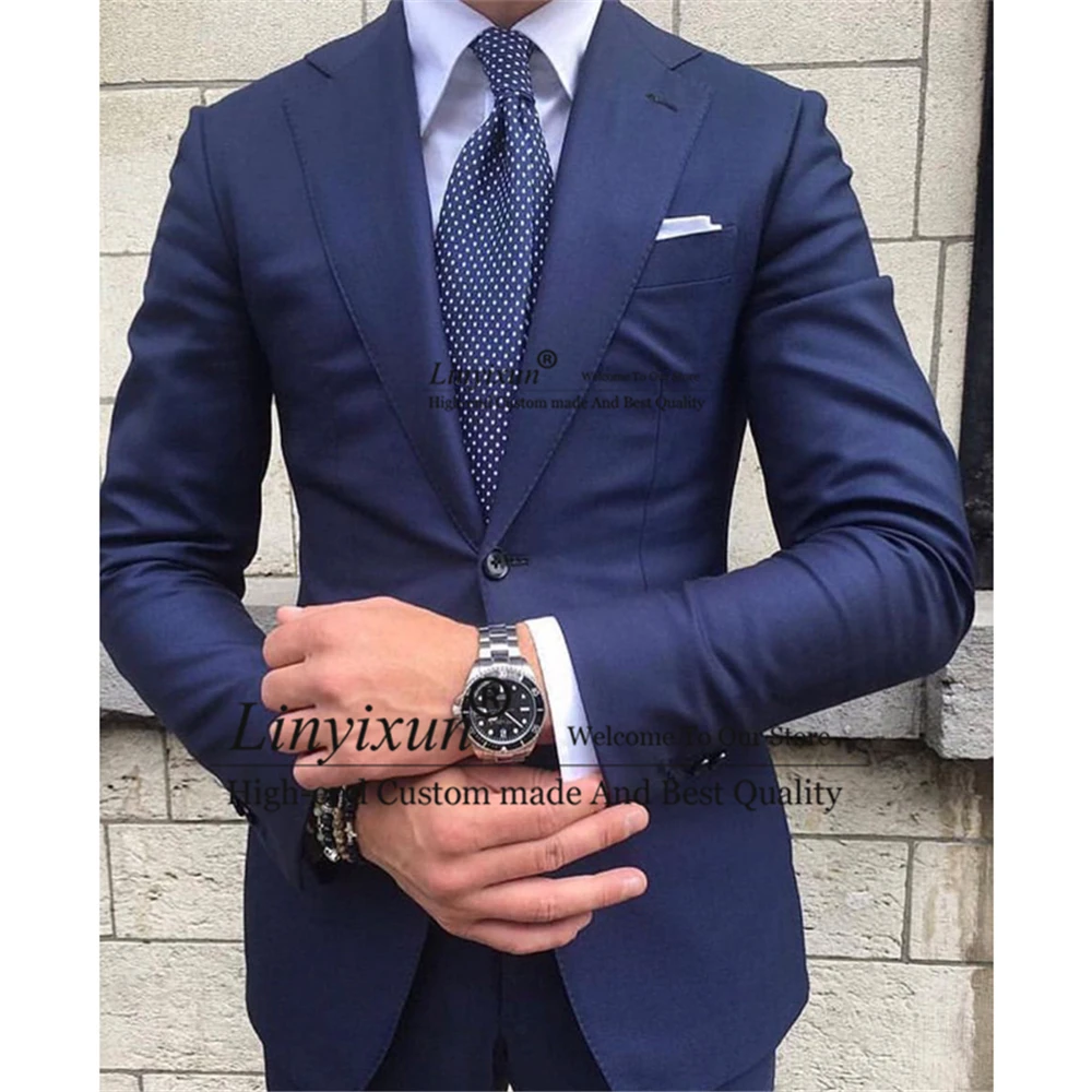 

Navy Blue Mens Suits Slim Fit Formal Business Blazer Wedding Groom Tuxedo Fashion 2 Pieces Sets Terno Masculino Jacket Pants