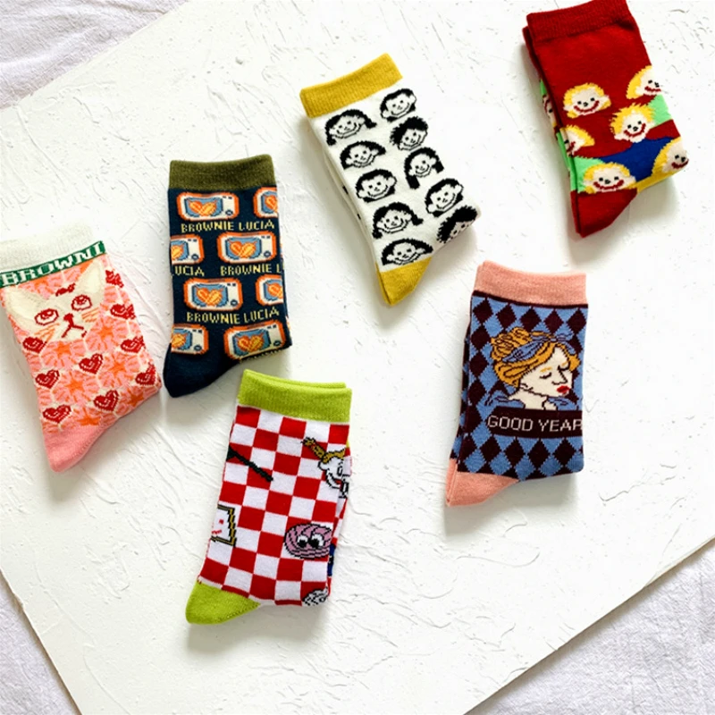 Детские хлопковые носки модные детские с мультяшным принтом Длинные Веселые для