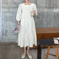 hot sweet comfortable retro new long dresses 2021 stylish gentle square collar chic loose solid cake women vestidoes