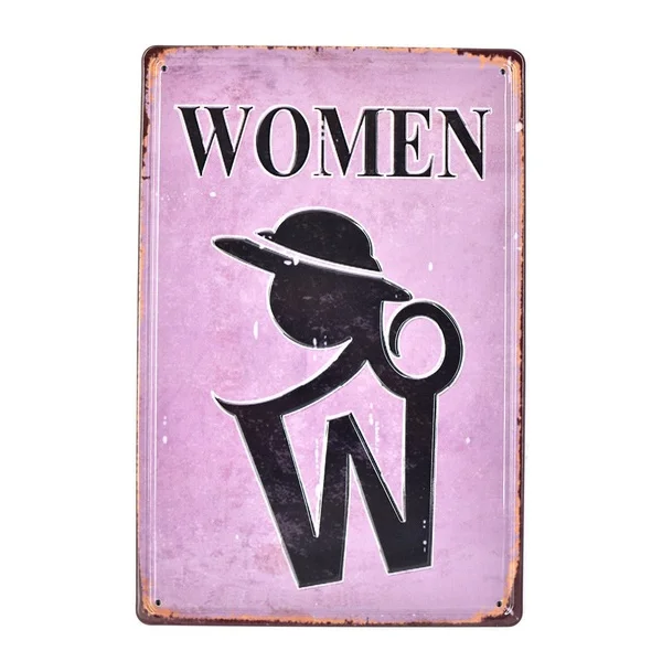 

Women Vintage Tin Metal Signs Restroom Door Decor Art Wall Poster
