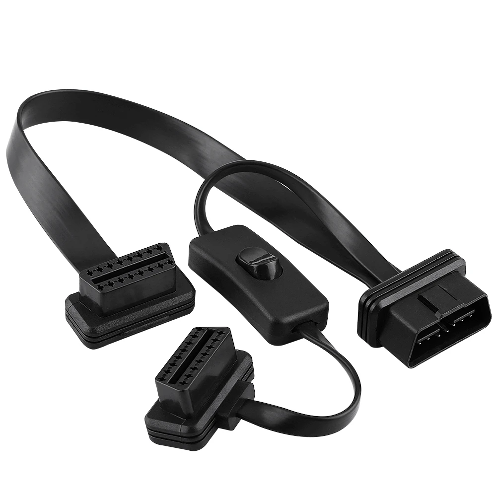 

16 Pin Male to Dual Female OBD2 Splitter Flat Extension Cable Adapter with Switch