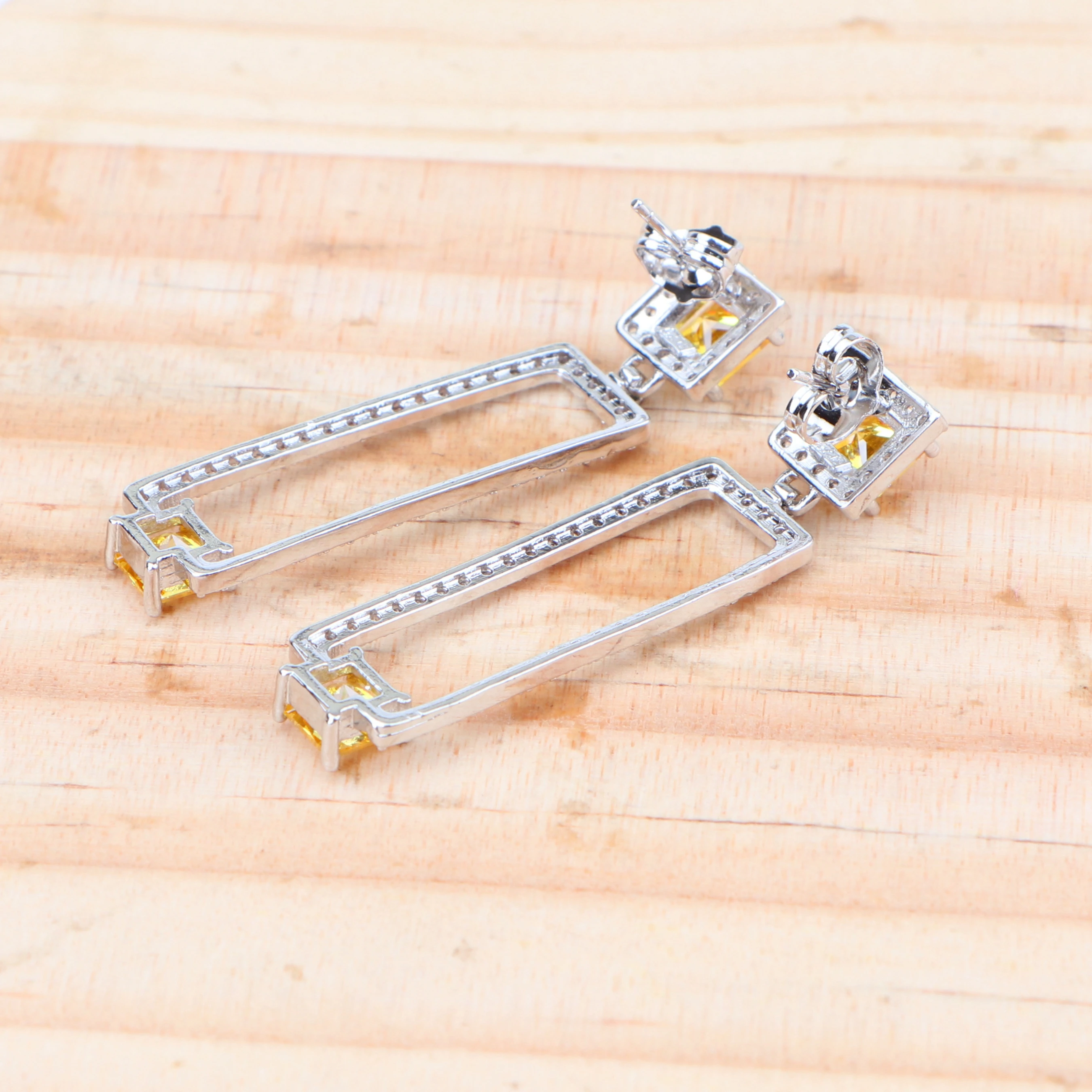 Silver 925 Bridal Wedding Jewelry Sets Women Costume Yellow Cubic Zirconia Earrings Ring Pendant Necklace Set Gift Box | Украшения и