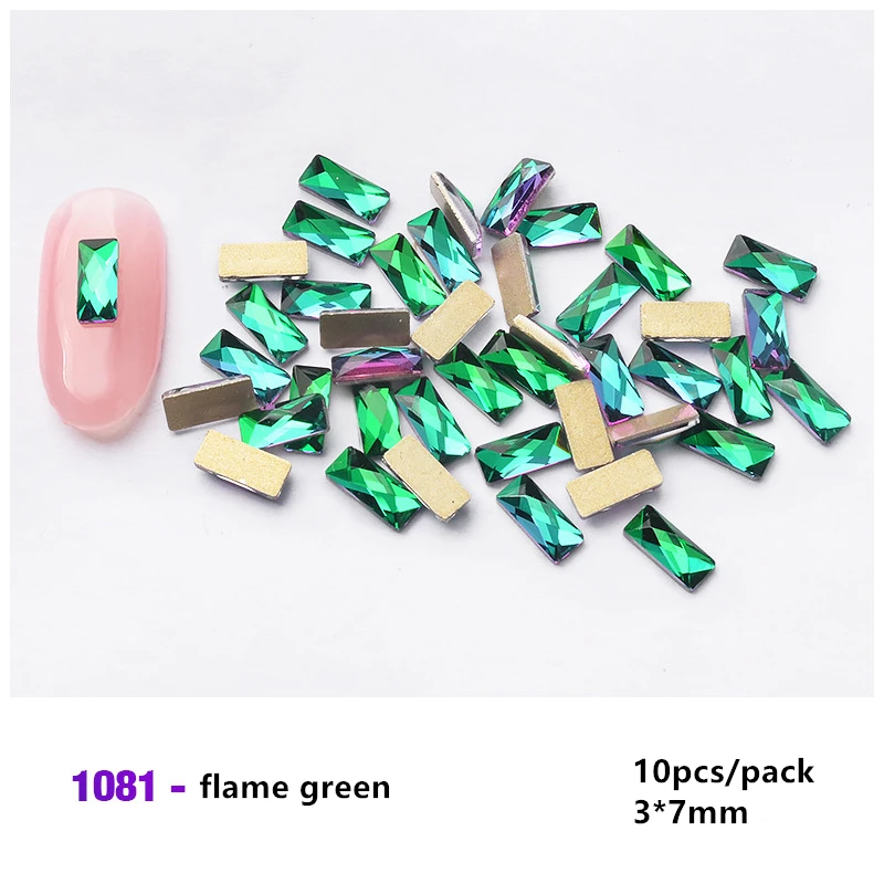 1081 flame green Lamemoria 10 шт. разноцветные прямоугольные драгоценные камни стразы для украшения ногтей блестки DIY 3*7 мм ювелирные изделия камень аксессуары для ногтей - Цвет: 1081 flame green