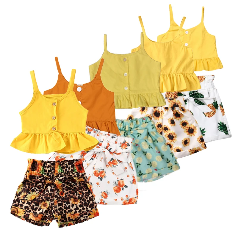 

Toddler Kids Baby Girl Halter Outfits Crops Tops + Floral Short Pant Summer Clothing Set