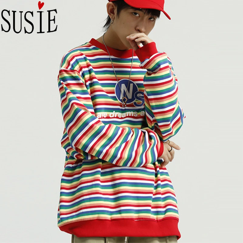 Мужская толстовка в полоску разноцветные пуловеры модная уличная одежда