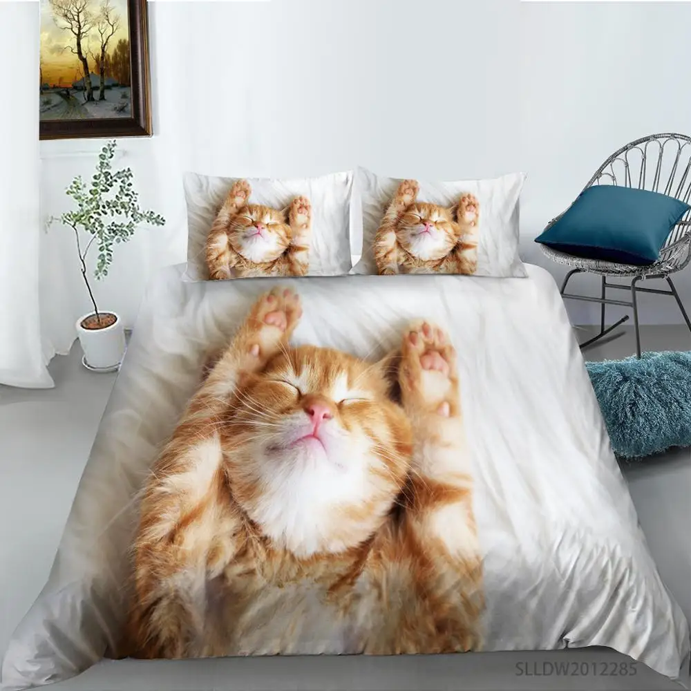 

3D эффект принтами милый кот, стеганое одеяло, размеры: комплект для обычной двухстальной наволочка односпальная кровать Квин-сайз детская с...