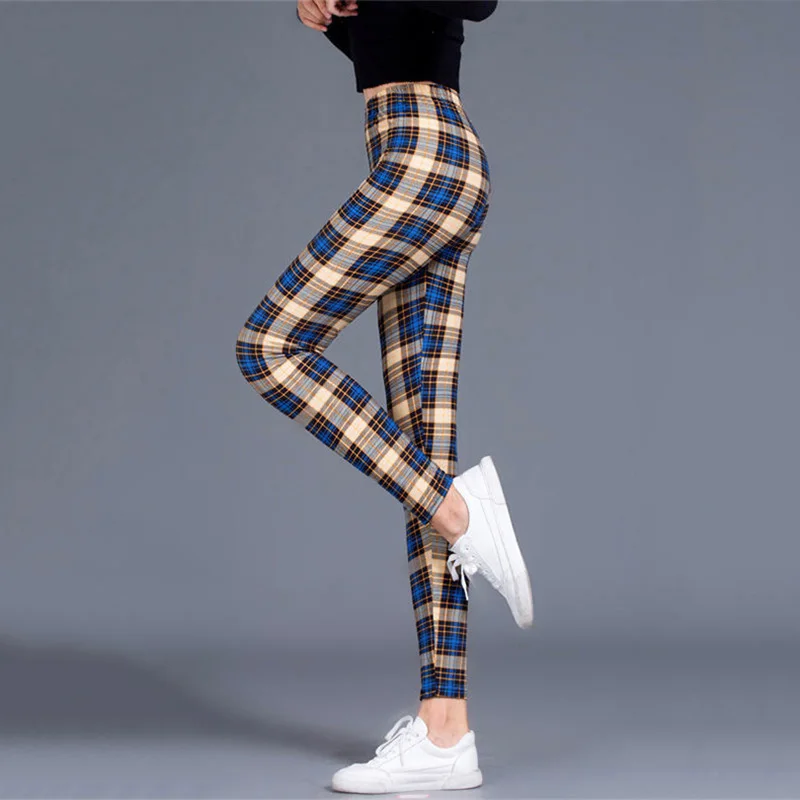 

Women Leggings Grid Print Exercise Fitness Leggins Elasticity Plaid Push Up Legging Female Sexy Trousers Plus Size Pants