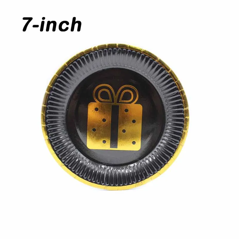 7-inch Plate 10pcs 65 шт Свадебные украшения для дня рождения, черные одноразовые столовые приборы, тарелки, бумажные трубочки, принадлежности для вечеринки, сувениры для детского душа - Цвет: 7-inch Plate 10pcs