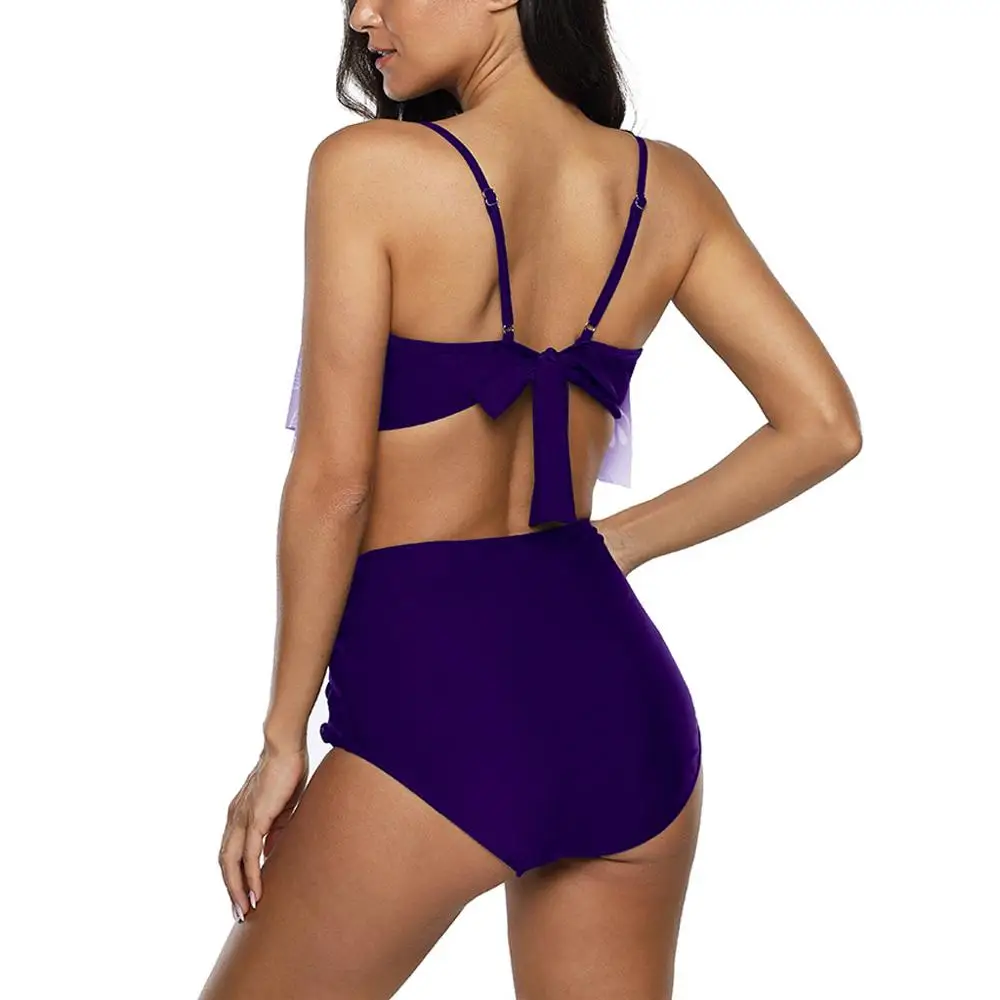 Купальник женский с оборками и высокой талией большие размеры 4XL 5XL | Женская