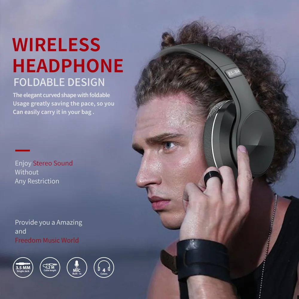 

B4 Bluetooth Wireless Headsets Sport Headphone Foldable Stereo With Mic Bass Earphone Support TF Card FM Radio AUX Mode