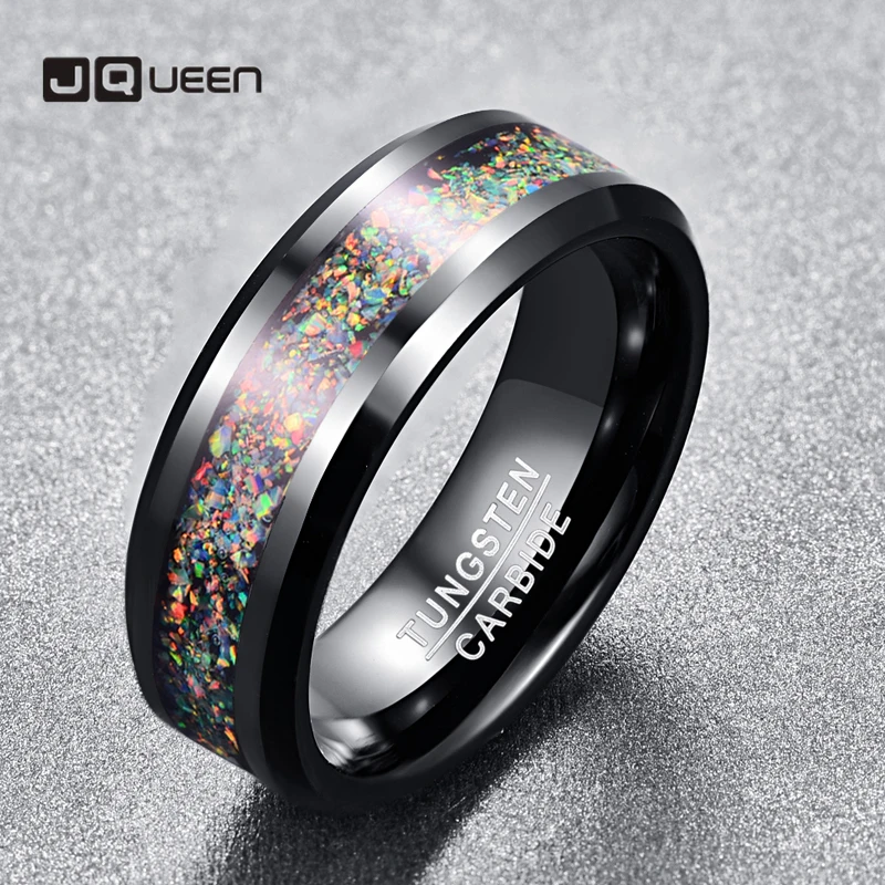Кольцо JQUEEN из карбида вольфрама с гальваническим покрытием и натуральным опалом