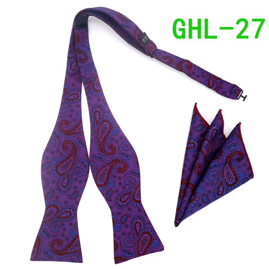 GHL 27 GHL17-36 полосатый шёлковый жаккардовый тканый Для мужчин бабочка самостоятельно регулируемый галстук-бабочка Карманный платок носовой платок костюм для свадебного торжества - Цвет: GHL 27