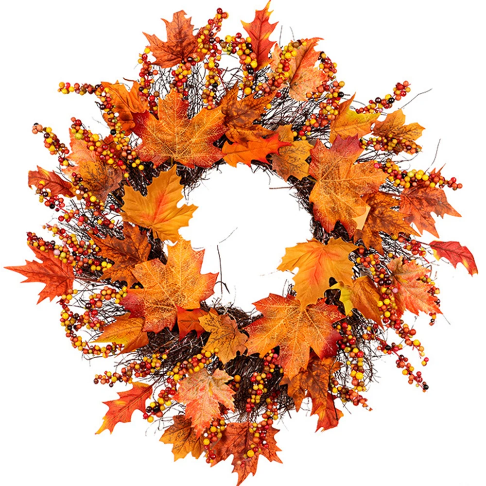 

Wreath Garland Rattan Frame With Autumn Maple Leaf Berry Wreath Thanksgiving Day Christmas Door Home Decoration