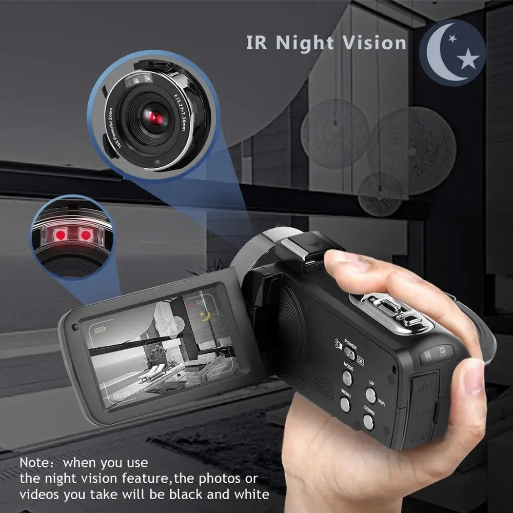 Реальный WI-FI 4K 48MP цифровое видео Камера 18X зум-рекордер видеокамера 3 дюймов