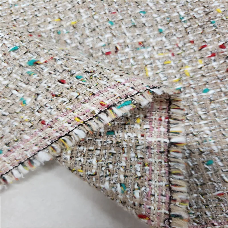 Бесплатная доставка 40% шерсть твидовая ткань бежевая с обратной стороной и