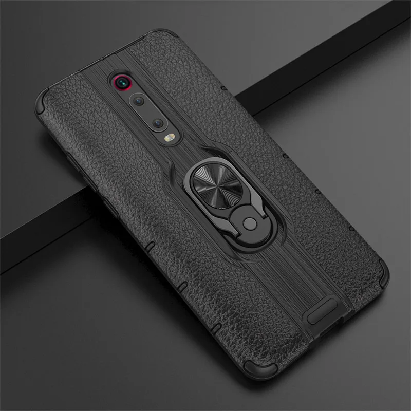 Black Автомобильный Магнитный чехол-держатель для Xiaomi Redmi Mi 9 T, чехол-бампер, противоударный чехол-подставка, автомобильный чехол для телефона с кольцом для Xiaomi Mi 9T Pro, чехол - Color: Black