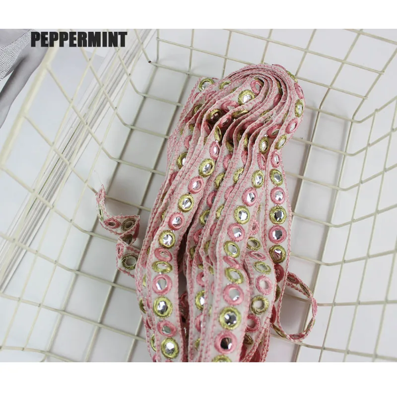 1 ярд 20/45 мм-розовой отделкой по краю вышивка зеркало ленты бахромой лямки ручной