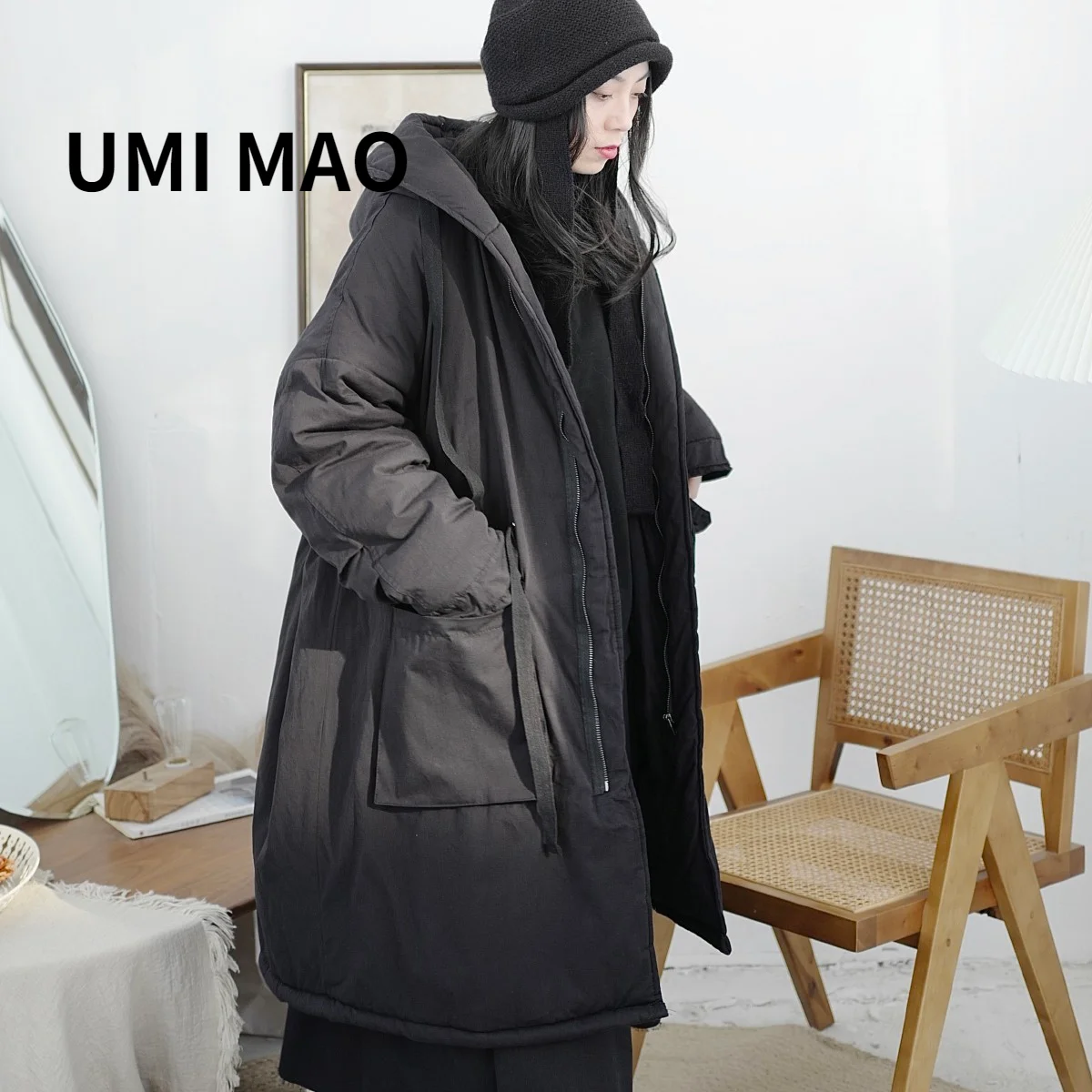 

UMI MAO Cotton-padded Jacket Women's Mid-length Niche Japanese Yamamoto Yoji Loose Large Size Hooded 2022 New Design Sense Y2K