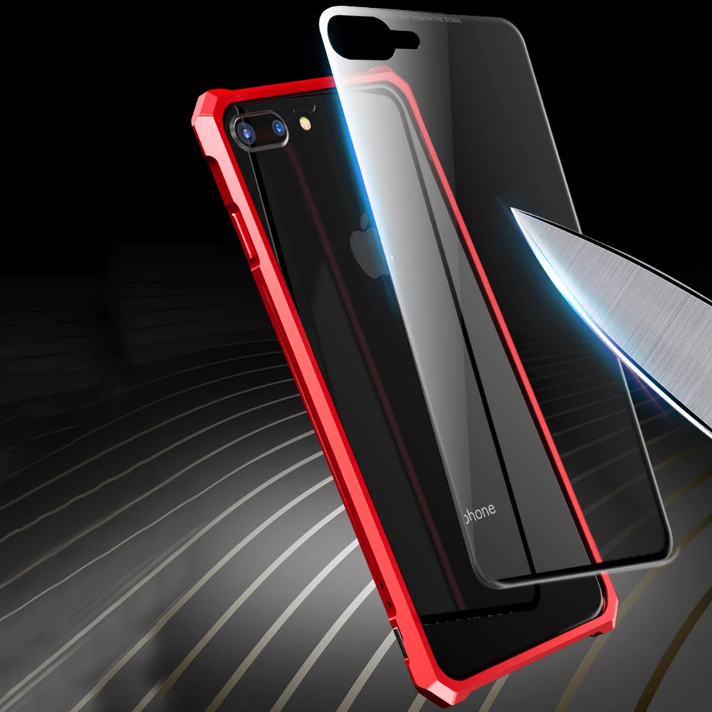 Металлический бампер из закаленного стекла чехол для iPhone 7 8 Plus противоударное стекло высокой четкости металлическая пряжка рамка защитная задняя чехол для iPhone 7 8