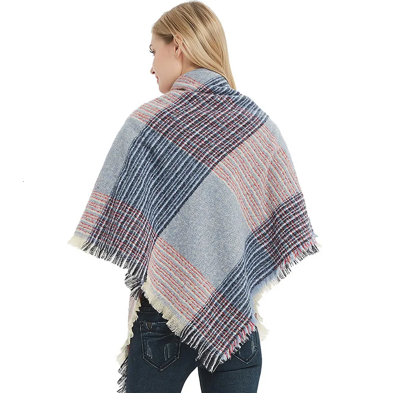 Женский зимний шарф шали Пашмина модный клетчатый двухсторонний плотный мягкий