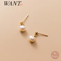 wantme real 925 sterling silver sweet natural freshwater baroque pearl mini small stud earrings for women teen cute chic jewelry