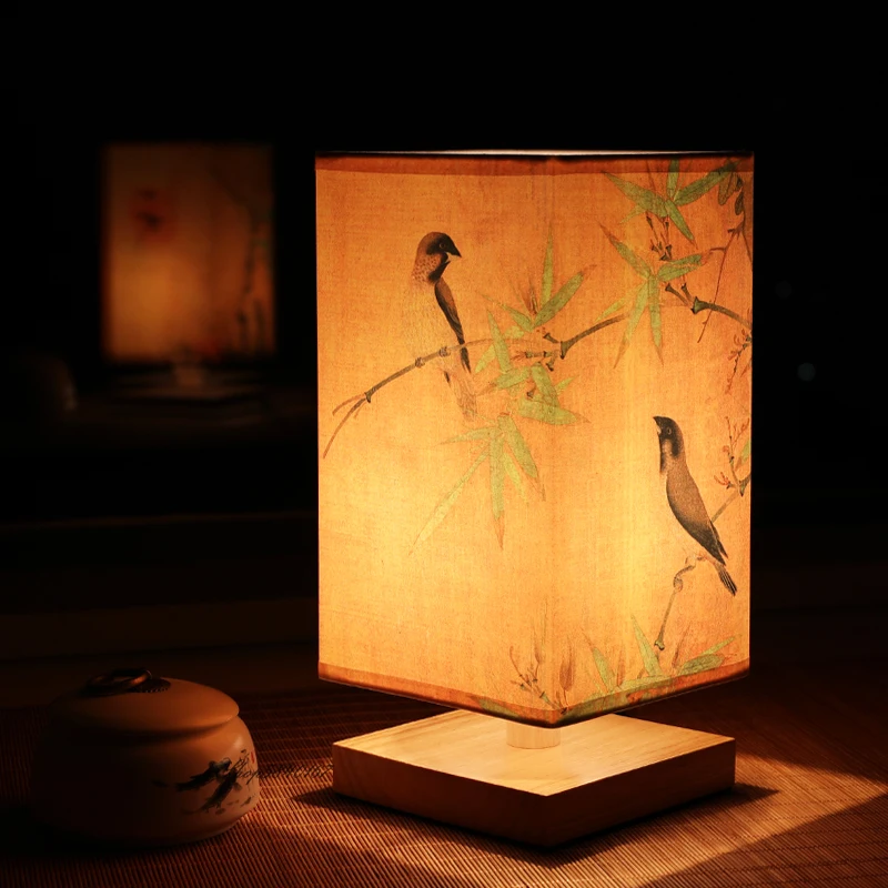 

Vintage Chinese Style Wooden Table Lamp Retro Landscape Painting Desk Lamp Lights for Room Decoration Personality Beside Lamp