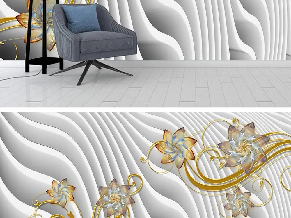 

New Custom 3D Large Mural Wallpaper Rich golden embossed flower simplicity children's room TV Background living Bedroom