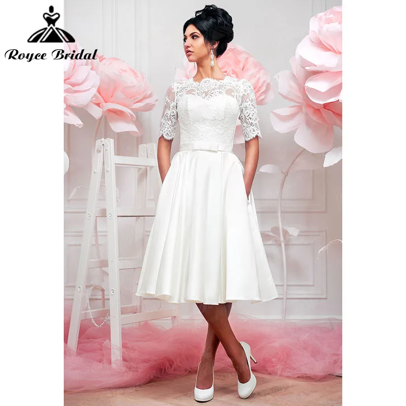 

Женское атласное свадебное платье It's yiiya, белое кружевное платье до колена с рукавами до локтей, открытой спиной и зубчатым вырезом на лето ...