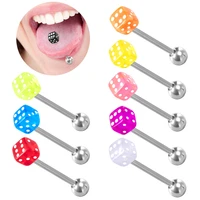 2pcs good luck dice tongue ring surgical steel tongue piercing barbell colorful labret stud bar for women men body jewelry 14g