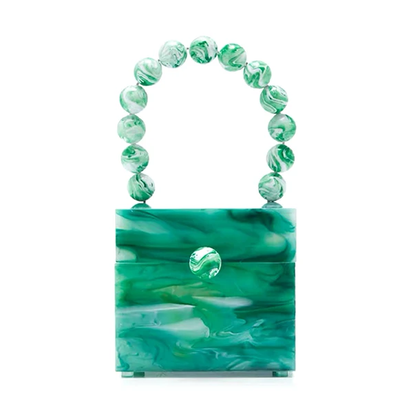 

Acrylic Box Evening Clutch Bag Women Luxury Stone Pattern Beaded Hard Handbag Ladies Designer Green Party Purse Dinner