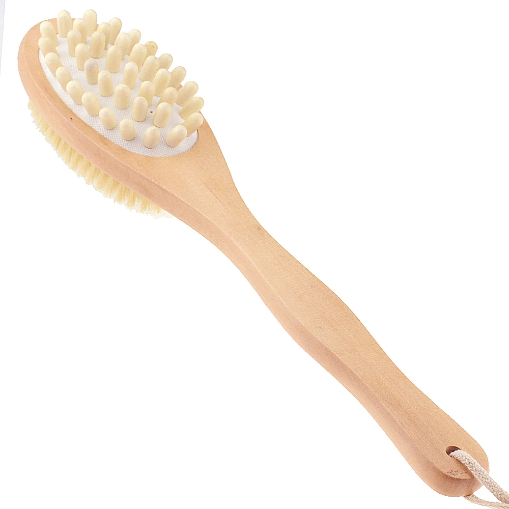 2-in-1 Body Brush Sided Natural Bristles Scrubber Long Handle Wooden Spa Shower Bath Massage Brushes | Дом и сад