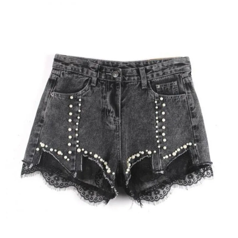

Summer Female Fashion Denim Shorts High Waists Casual Loose Lace Splice Women Shorts Cool Sexy Short Jeans Size S-XL