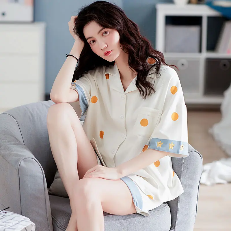 

Women Pajama Sets Plus 3XL Summer Cotton Soft Breathable Short Sleeve Homewear Female Cool Casual Lovely Sleepwear Home Suits