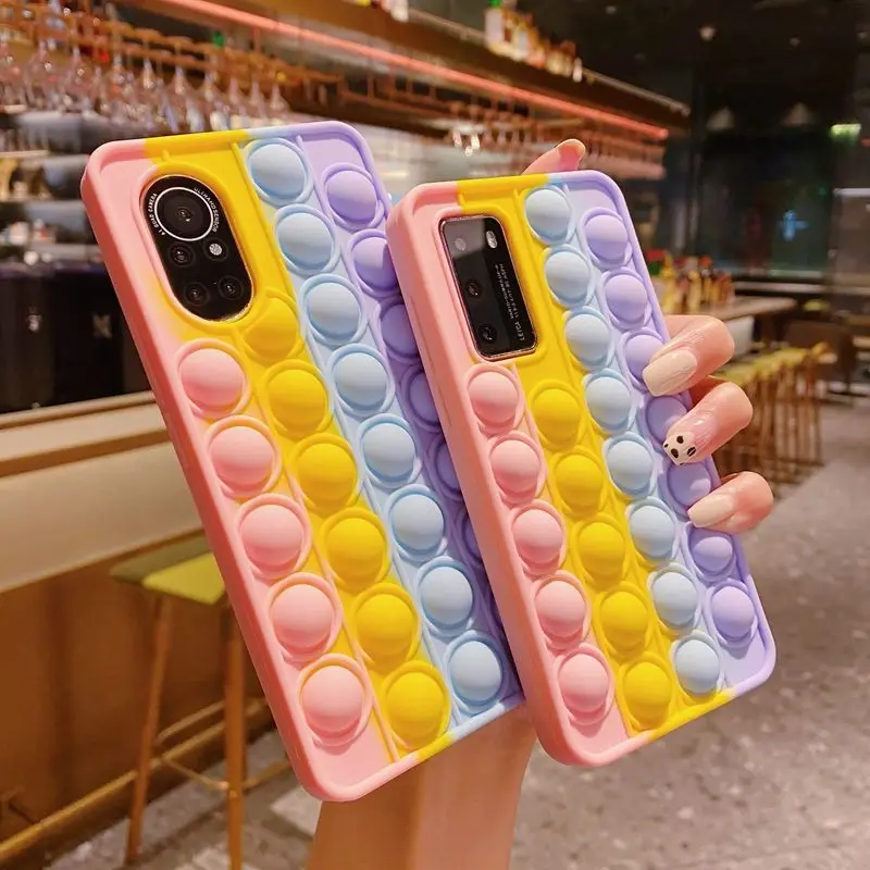 Rainbow Pop Fidget Toys Phone Case For Huawei P30 Lite P40 Pro Y6p Y7p Y7a Nova 3 3i 5 5T 6 7 8 Push Bubble Soft Silicone Cover
