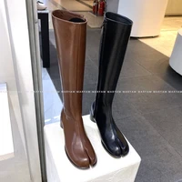 black brown explosion style womens split toe low heel womens straight boots 2021 spring and autumn womens knee boots