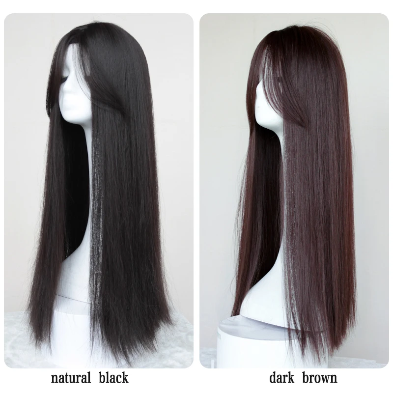 

LANLAN High temperature silk synthetic long straight hair female Korean version with bangs black/brown temperament wig