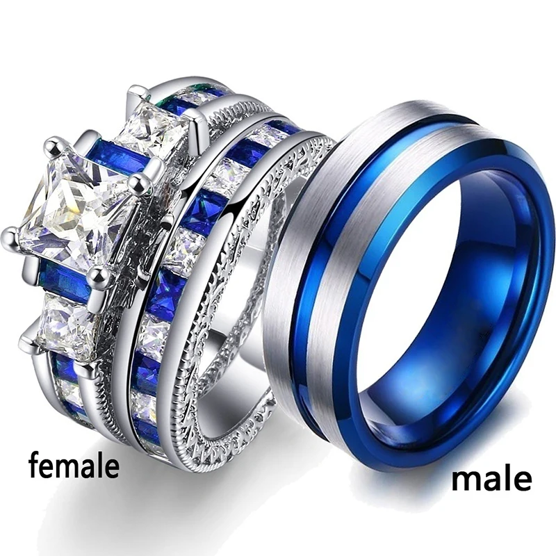 

Carofeez Luxury Lover's Ring Fashion Women Heart Rings Set Cute Zirconia Men Rings Engagement Wedding Band Valentine's Day Gift