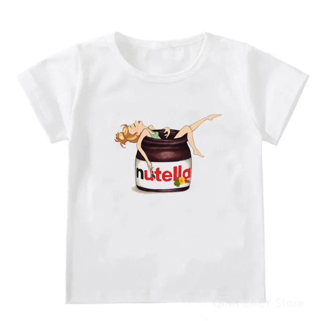 Kawaii Nutella Print Kids Tshirt Funny Toddler Boys Girls Short Sleeve T-shirt Fashion Children Casual O-neck T Shirt Tops | Мать и