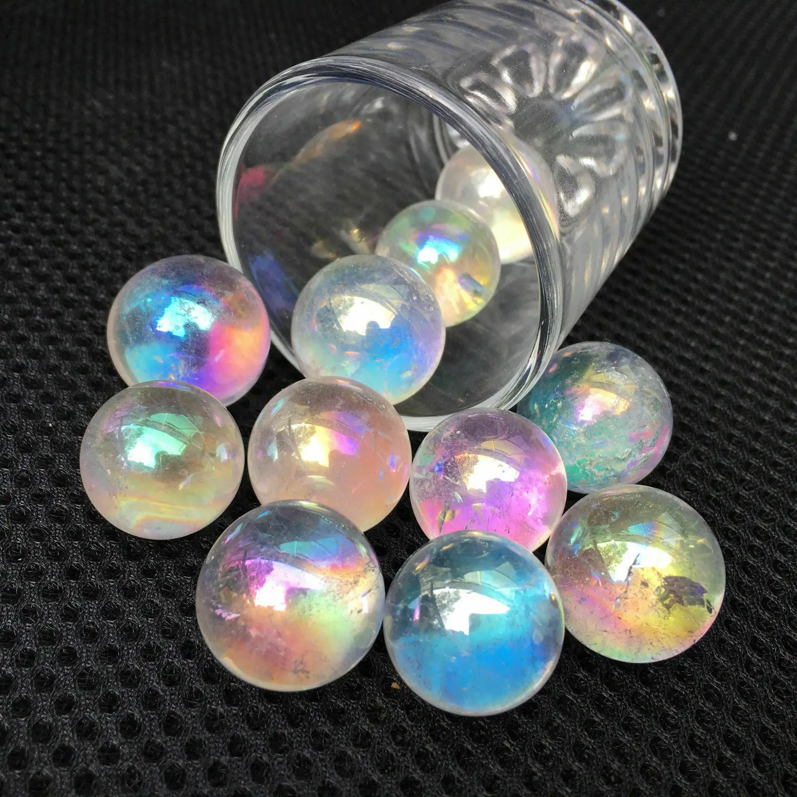 

Rainbow aura sphere titanium seed quartz crystal ball healing 10pcs