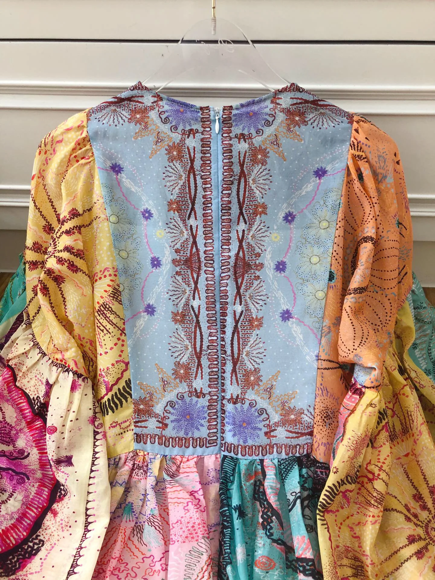 

2021 Summer Women's Round Neck Flare Sleeve Waist Elegant Large Swing Silk Cotton Macaroni Printed Long Dress