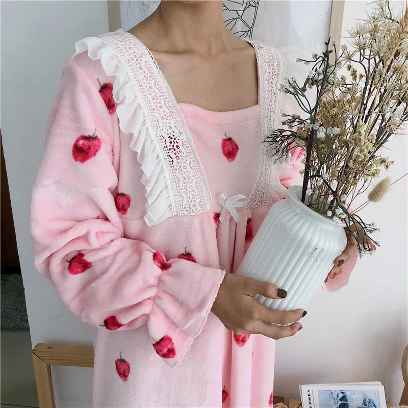 Зимняя теплая одежда для сна плотная ночная рубашка с длинными рукавами платье