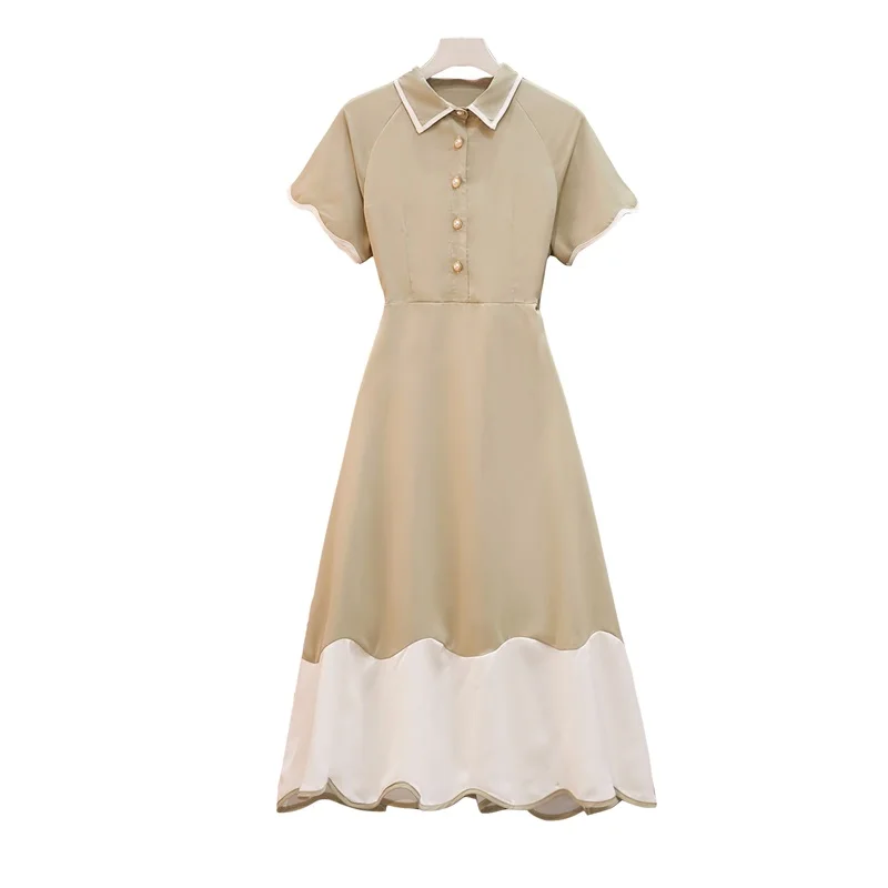 

2021 Women's Plus Size New Dress Summer Skirt Was Thin Short Sleeves Elegant Green & Black Dresses Fashion L-4XL