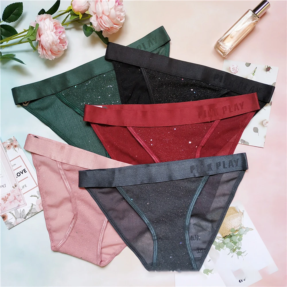 

Women's panties new style women's pure cotton gold and silver sequined panties with letter printing comfort 276
