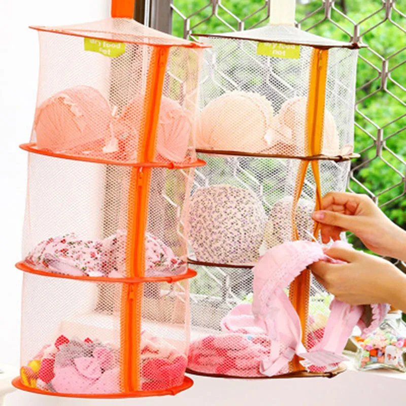 

Orange/Brown Underwear Bra Laundry Sweater Hanging Basket Windproof Folding Multi-Layer Drying Rack Mesh Clothes Dryer Net