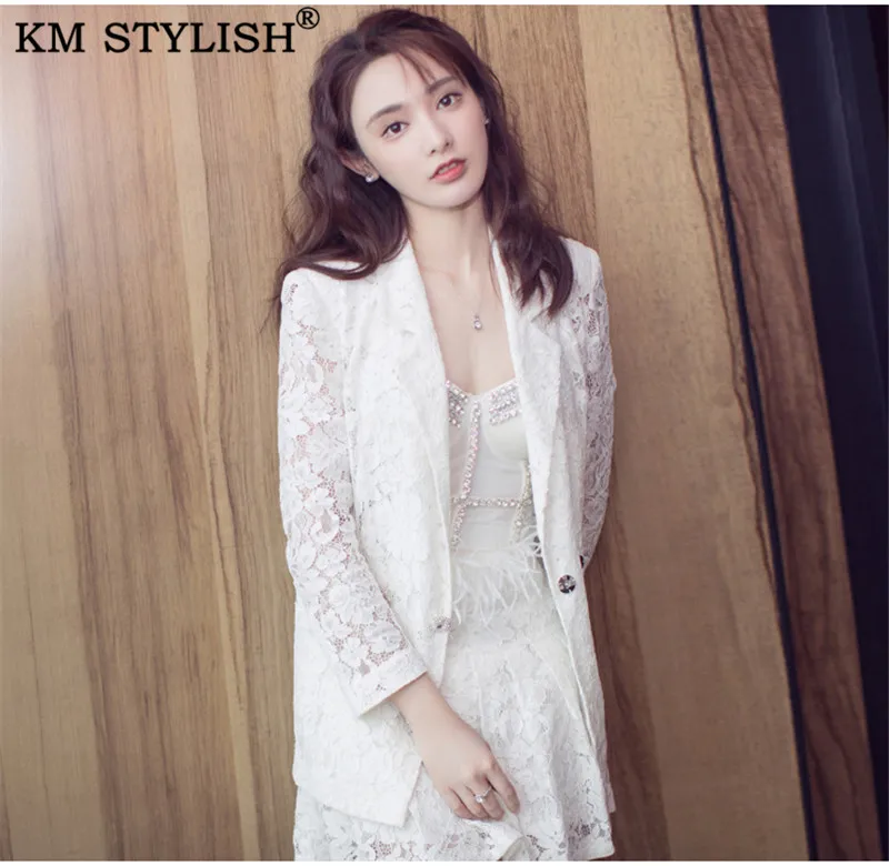 Женский костюм из 2 предметов Элегантный женский офисный белого кружевного