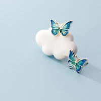 925 sterling silver blue enamel butterfly stud earrings for fashion women party fine jewelry cute accessories gift