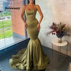 Женское атласное платье-русалка, длинное вечернее платье на тонких бретельках, для выпускного вечера, 2021