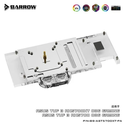 Водяной блок Barrow с полным покрытием графического процессора для ASUS TUF 3 5700XT /5700 O8G