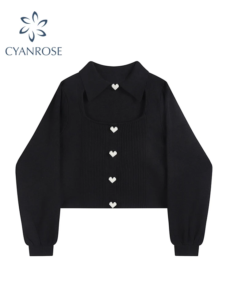 Women Knitted Cardigans Sweater Ladies Lapel Long Sleeve Hollow Out Sweet Fashion Vintage Casual Oversized Loose Knitwear Tops |