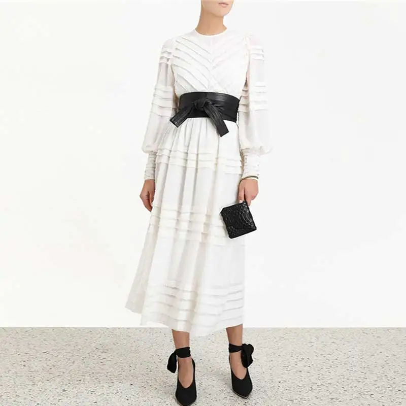 Богемный Вдохновленный белый Флокированный горошек длинное платье для женщин 2019